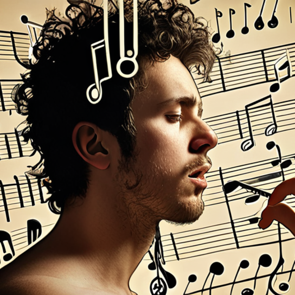 A dynamic scene depicting a musician's transformation. On one side, the musician appears perplexed or frustrated, surrounded by chaotic, jumbled musical notes and abstract symbols. On the other side, the same musician is shown with a serene and deeply understanding expression, as the previously tangled notes coalesce into clear, illuminated patterns, symbolizing profound insight and the sudden clarity gained through music theory. The lighting transitions from dim/confused to bright/enlightened.
