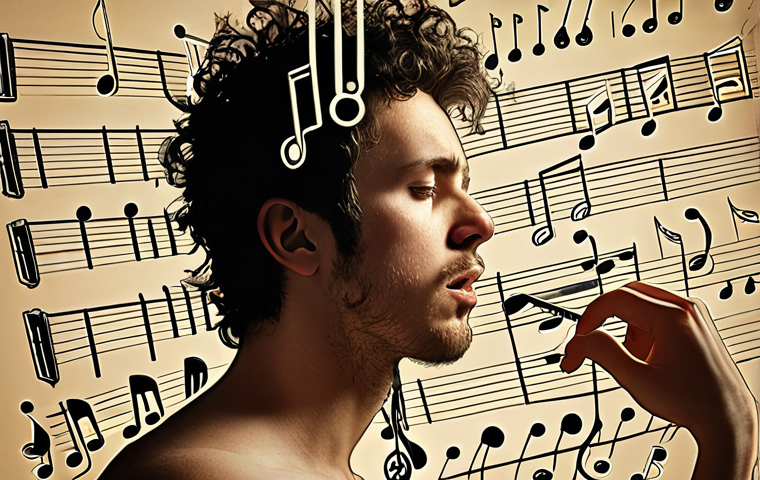 A dynamic scene depicting a musician's transformation. On one side, the musician appears perplexed or frustrated, surrounded by chaotic, jumbled musical notes and abstract symbols. On the other side, the same musician is shown with a serene and deeply understanding expression, as the previously tangled notes coalesce into clear, illuminated patterns, symbolizing profound insight and the sudden clarity gained through music theory. The lighting transitions from dim/confused to bright/enlightened.