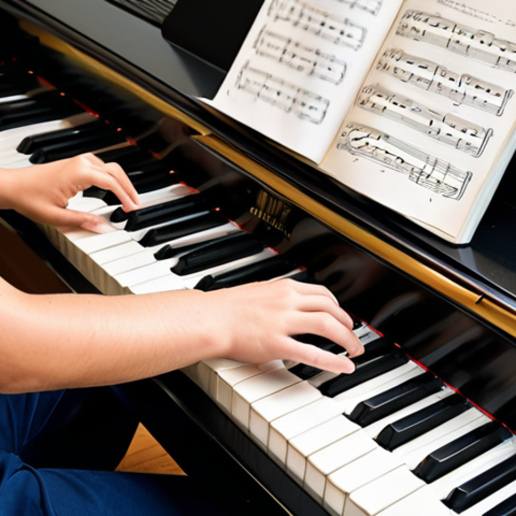 Mastering the Major Scale**

"A music student, fully clothed in a modest academic setting, practicing a major scale on a piano. The scene is brightly lit with sheet music visible. Perfect anatomy, correct proportions, well-formed hands. The background is a clean, modern music studio. Appropriate attire, safe for work, professional, family-friendly, high quality."

**