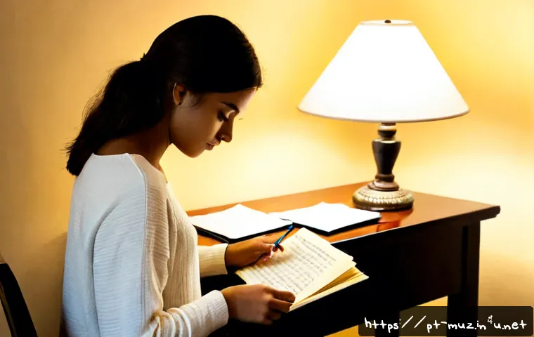 음악이론 자격증 시험 전날 해야 할 일 - Photorealistic evening study scene for the day before a music theory certification exam, a Portugues...